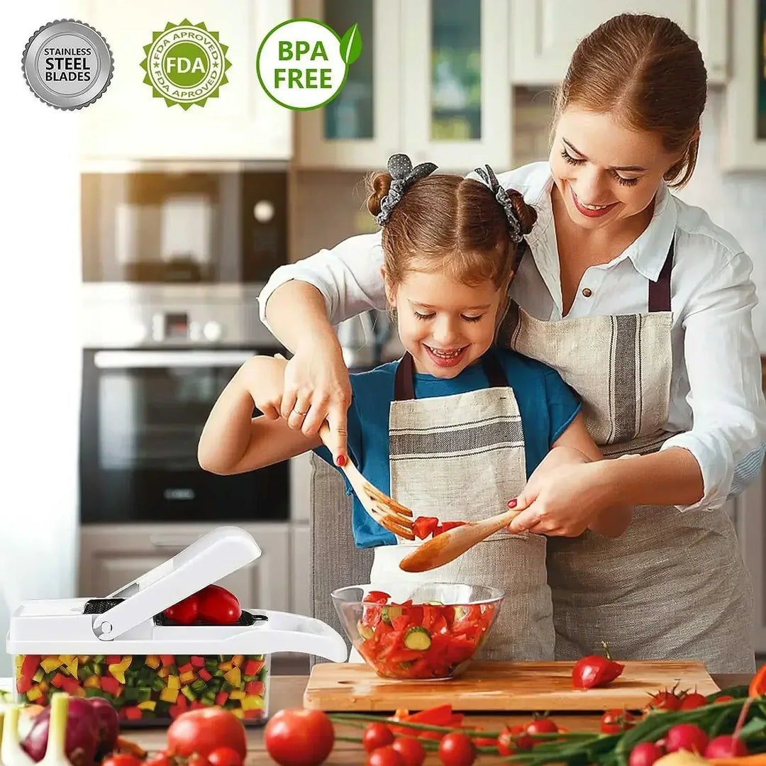 Coupe-légumes 12-en-1 KüchenMeister Pro | Multicoupe avec 7 lames | Râper, couper en dés, trancher | Sans BPA et lave-vaisselle