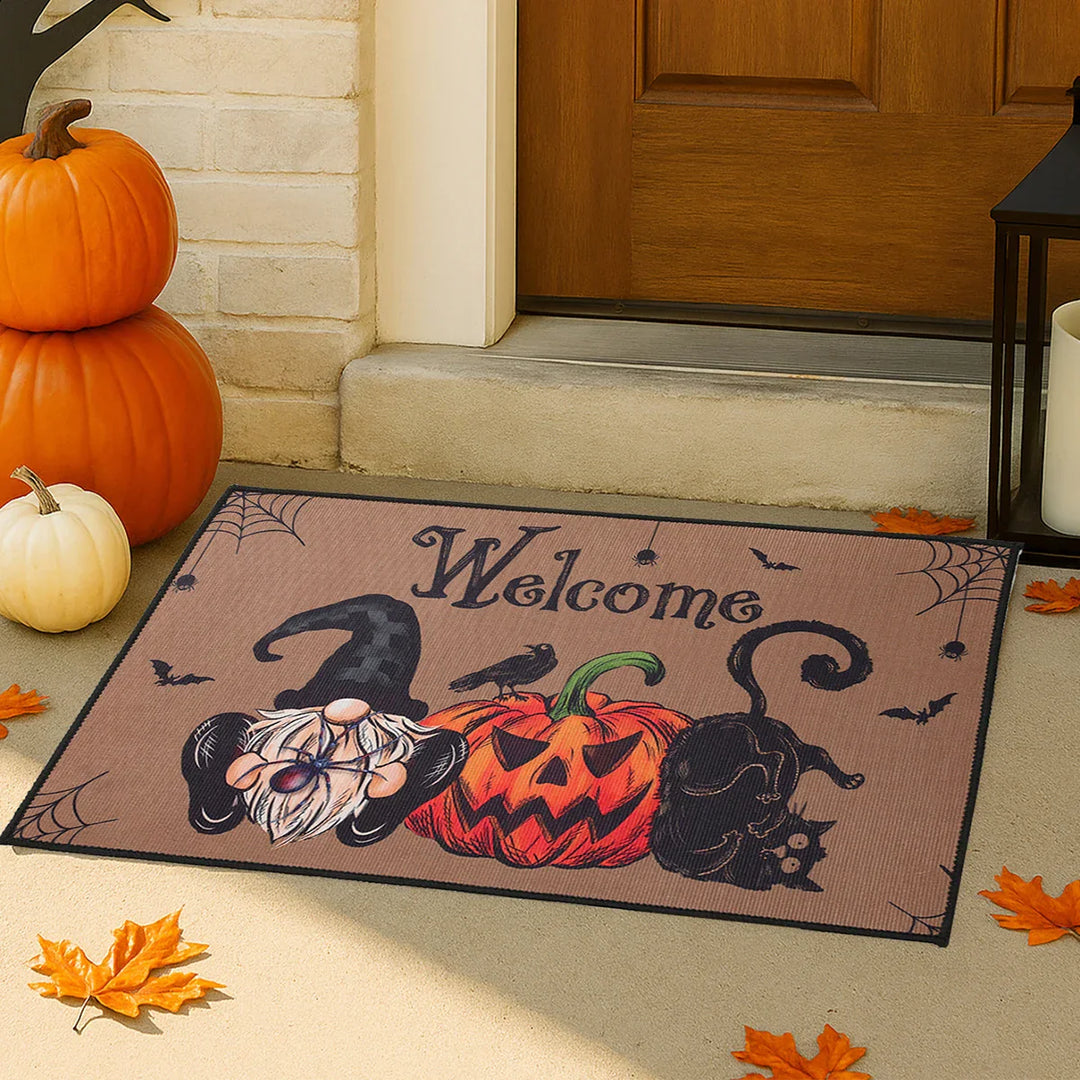 Tapis d'entrée Halloween SpookyHome | Velours Cristal | Citrouilles & Fantômes | Antidérapant & Doux