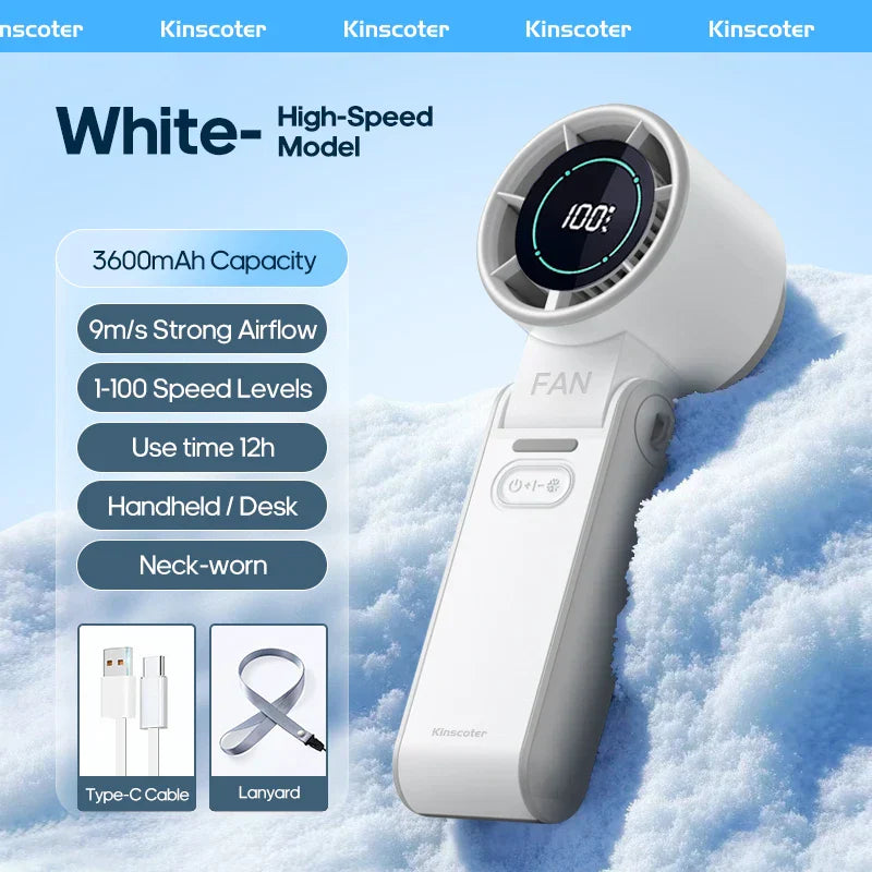 CoolityGo Ventilateur à main avec technologie Ice-Cool | 100 niveaux de vitesse | Batterie de 3600mAh | Pliable et ultraléger