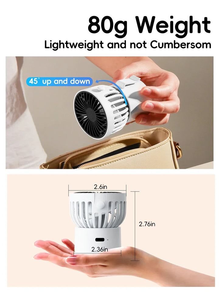 Mini-Ventilateur CoolEase GoClip | Ventilateur USB-C portable avec batterie de 1000 mAh | À porter autour du cou, à clipser ou à poser | Fraîcheur estivale 3-en-1 pour vos déplacements