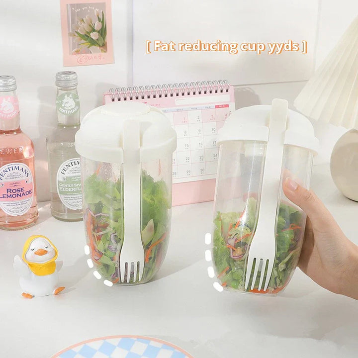 Salatto Salat-to-go Becher 1000 ml | Boîte à lunch en forme de bouteille avec fourchette & contenant à sauce | Portable & alimentaire | Blanc/Vert
