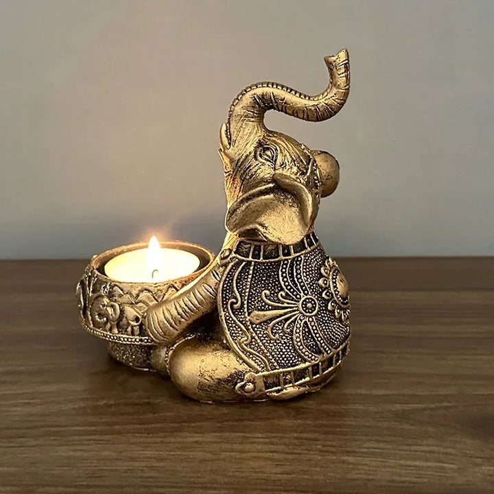 Support de bougie chauffe-plat éléphant Elevara | Fait main & riche en détails | Accessoire décoratif pour la maison | Résine 13×13 cm / 13×9 cm