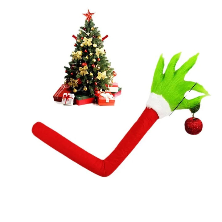 Grincharo | Décoration de Noël Grinch Bras Suspendu | 45 × 18 cm | Monstre en fourrure verte | Décoration amusante pour arbre, porte & voiture