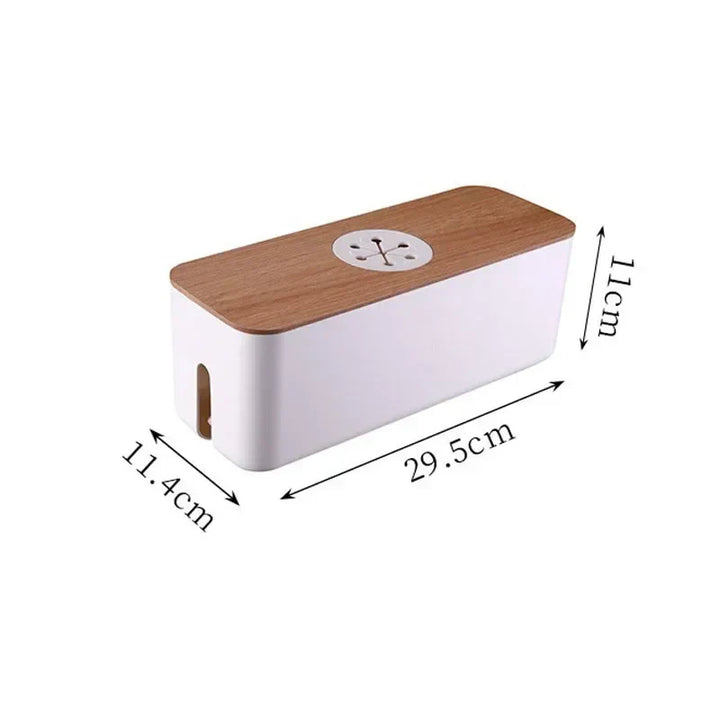 Boîte à câbles OrgaWood | Organisateur de bureau en bois et plastique | Pour chargeurs, câbles et accessoires | 29,5×11,4×11 cm
