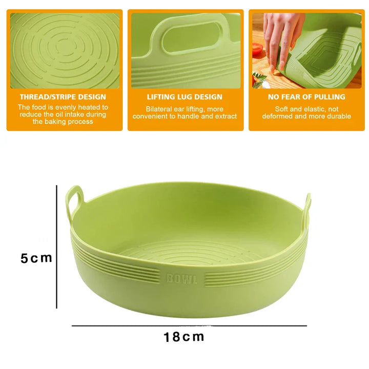 Crispura Panier en silicone | Insert en silicone pour friteuse à air chaud | Rond & Réutilisable | Antiadhésif & Résistant à la chaleur | Vert/Jaune