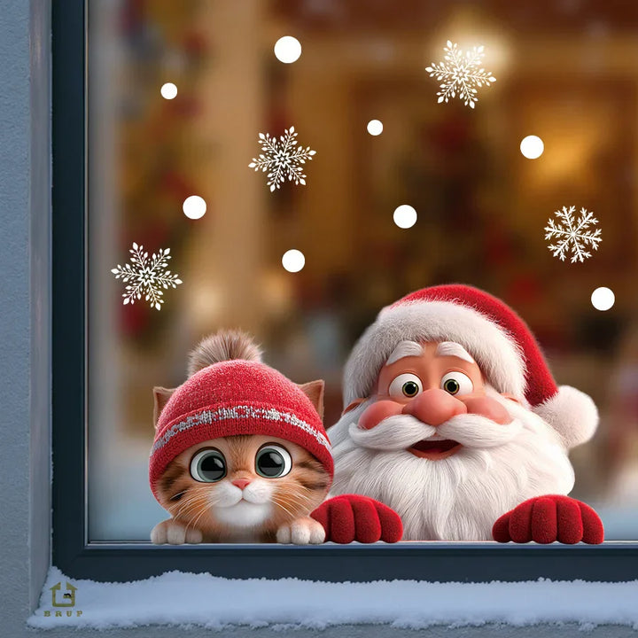Autocollants de fenêtre de Noël SantaCling | Réutilisables & sans résidus | Motif Père Noël | Décoration de fenêtre pour salon & couloir