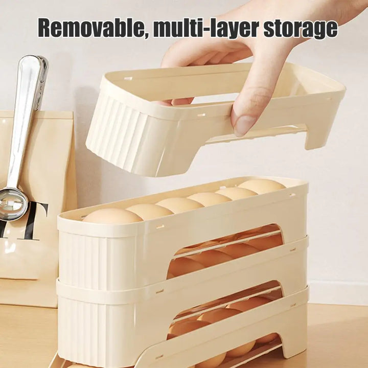 Boîte à œufs RolloMaxx | Organisateur à œufs à 4 niveaux | Gain de place & auto-roulant | Design transparent