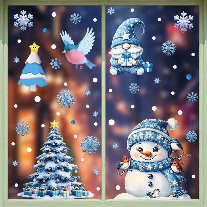 Frostella | Autocollants de fenêtre de Noël | Bonhomme de neige, Père Noël & Flocons de neige | Réutilisables & sans résidu | Pour verre & miroir