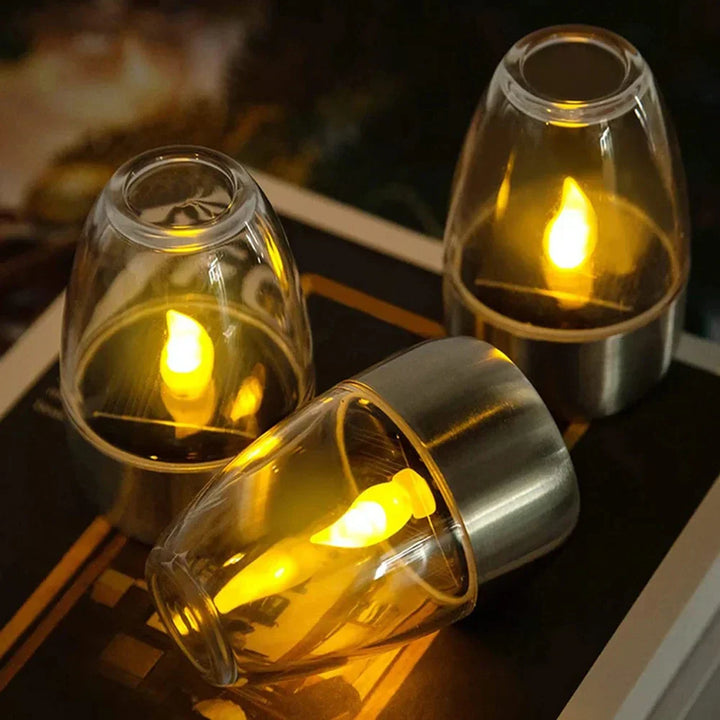 SolarFlair Bougie Solaire en Acier Inoxydable | Lumière LED Blanc Chaud | Pour Jardin, Terrasse & Balcon