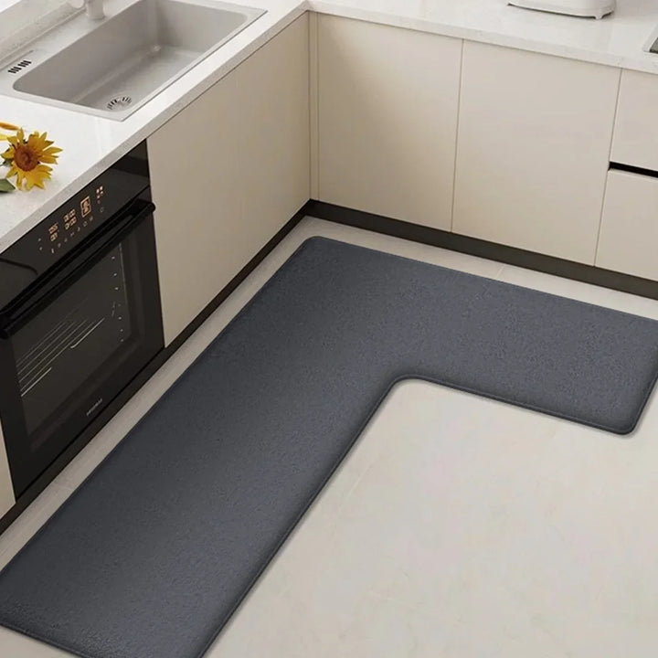 Tapis de cuisine CleanLuxe | Forme en L & Épais | Antidérapant, Absorbant d'huile & Résistant à la saleté | Doux en flanelle pour plus de confort