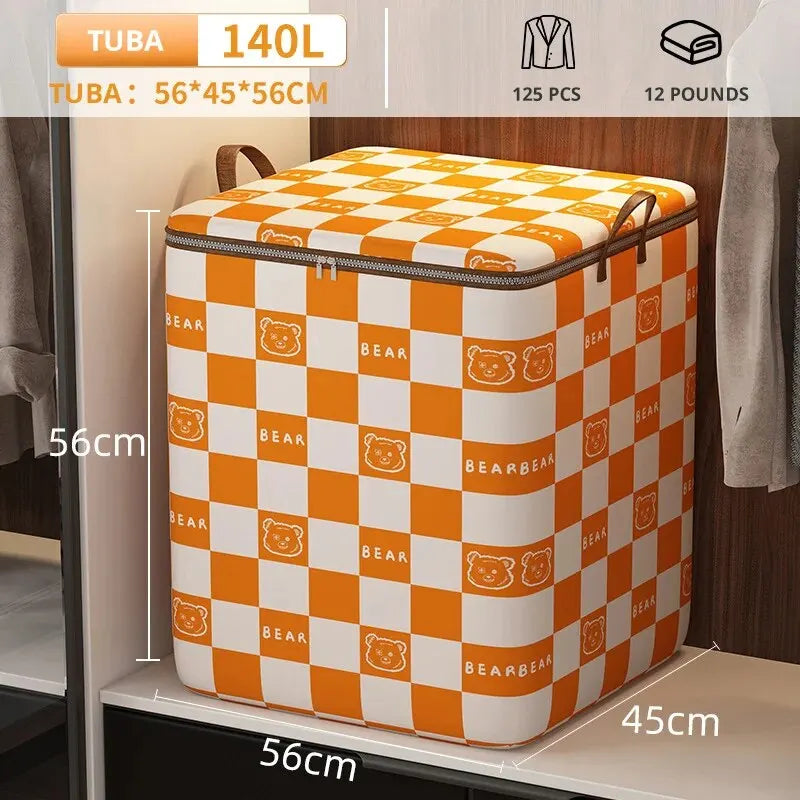 Sac de rangement Bearilo avec motif d'ours | Grande capacité pour couvertures, vêtements & déménagement | Pliable & portable | Orange/Marron