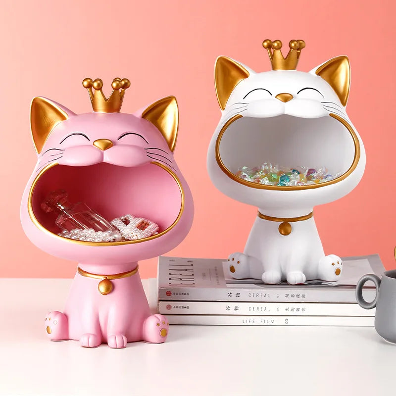 Figurine Dekofigur Nekomo CatCatch | Figurine Lucky-Cat moderne avec coupelle de rangement | 18,5×16,5×27 cm | Accessoire de décoration & idée cadeau