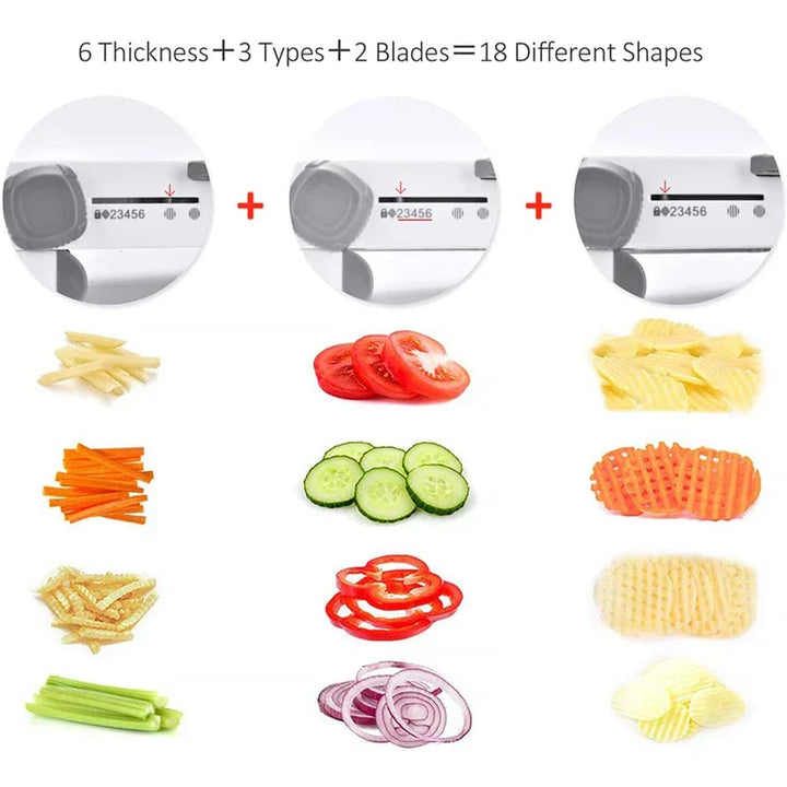 SchnittMeister 18-en-1 Mandoline Râpe à Légumes | Réglable & Lames en Acier Inoxydable | Pour Tranches, Frites & Julienne | Sûr & Polyvalent