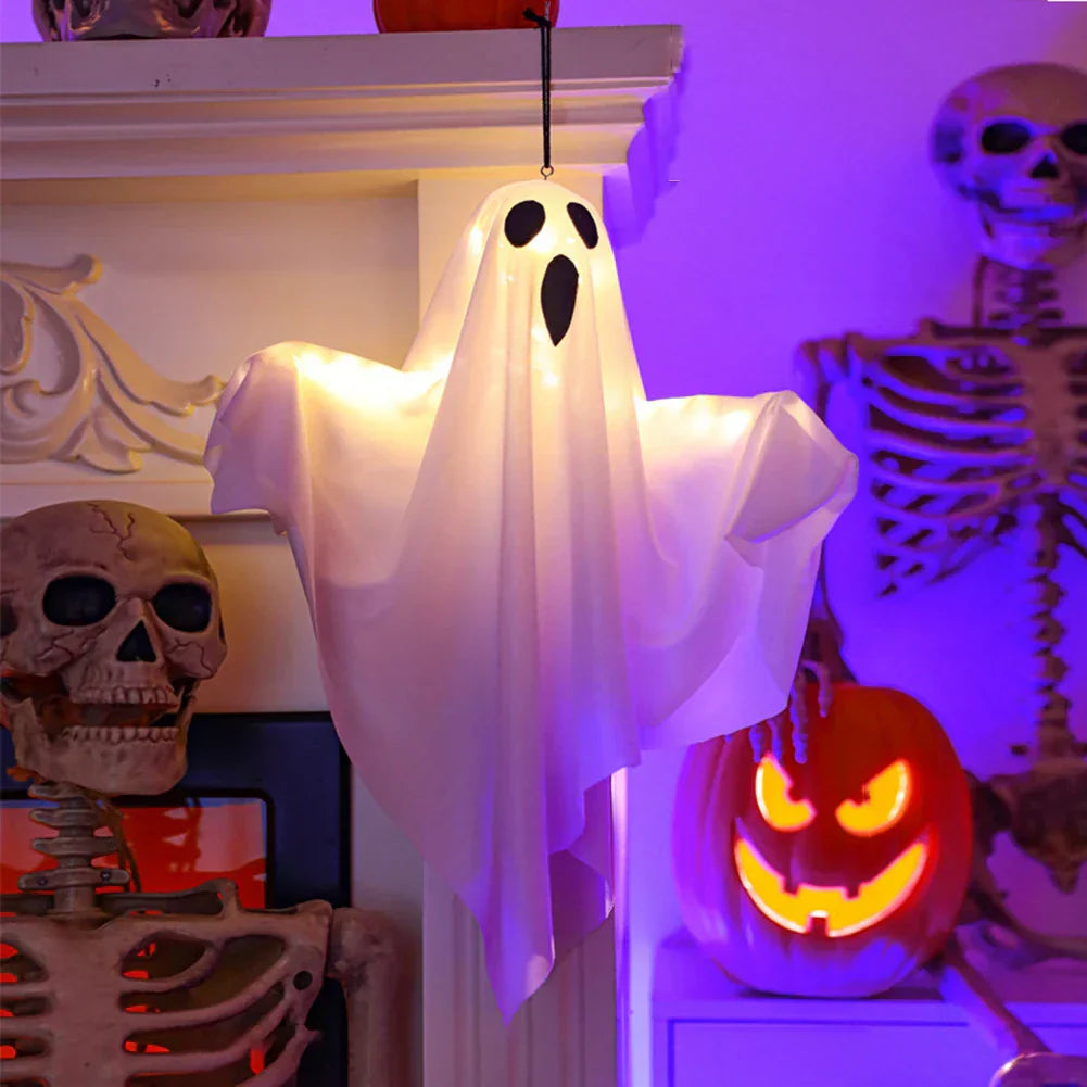 GhostlyGlow | Lampe LED Fantôme Suspendue | Décoration d'Halloween pour Intérieur & Extérieur | Certifié CE