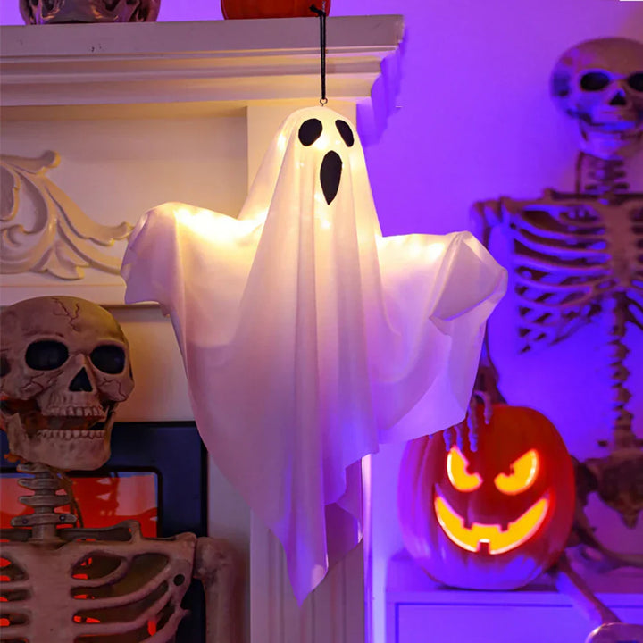 GhostlyGlow | Lampe LED Fantôme Suspendue | Décoration d'Halloween pour Intérieur & Extérieur | Certifié CE