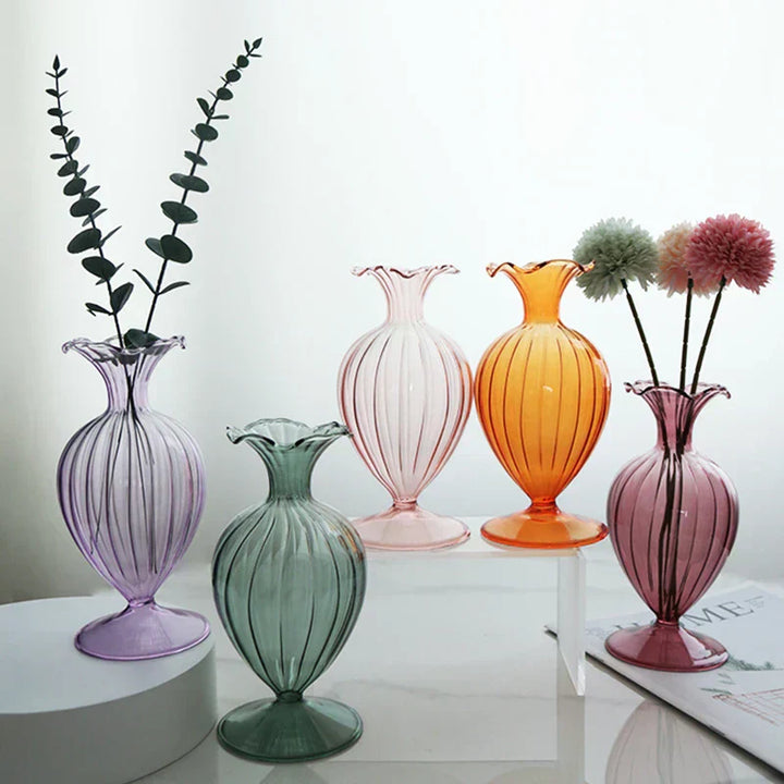 VetroCharm Vase en verre | Design vintage | Texture ondulée | 9,5 × 19 cm