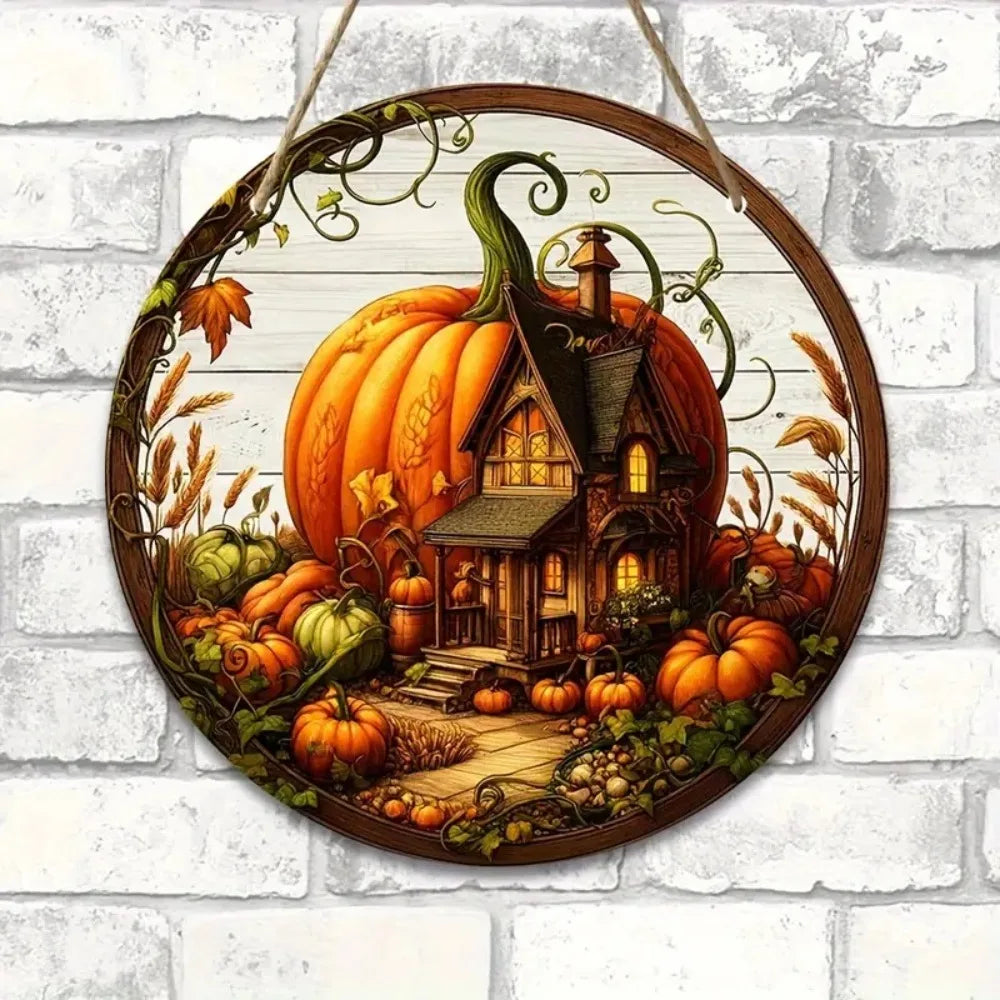 Panneau en bois AutumnHarvest | Couronne de bienvenue ronde | Décoration d'automne faite à la main | Ø 20 cm