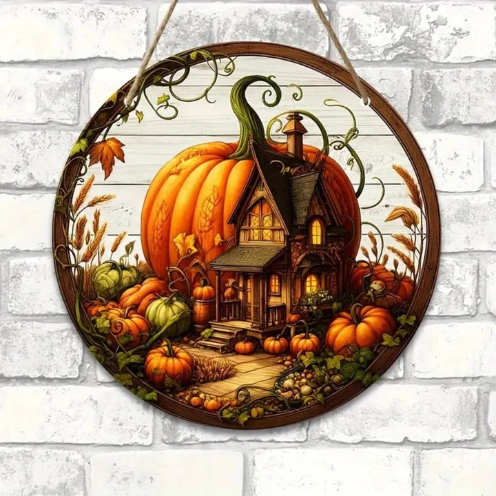 Panneau en bois AutumnHarvest | Couronne de bienvenue ronde | Décoration d'automne faite à la main | Ø 20 cm