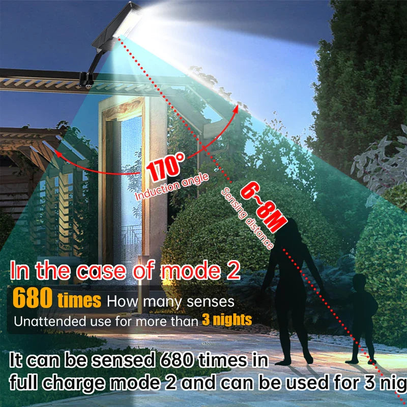 Lampe de rue solaire Heliotrax avec télécommande | 138 LEDs | 3 modes d'éclairage | Étanche IP65 | Pour jardin, allée et cour