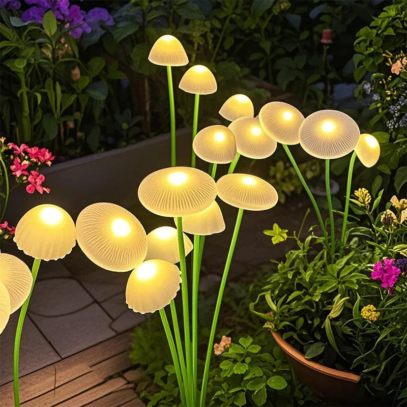 GlowPilz Lampe de jardin solaire 6 LEDs | Design méduse & champignon | Pour jardin, terrasse & espaces extérieurs