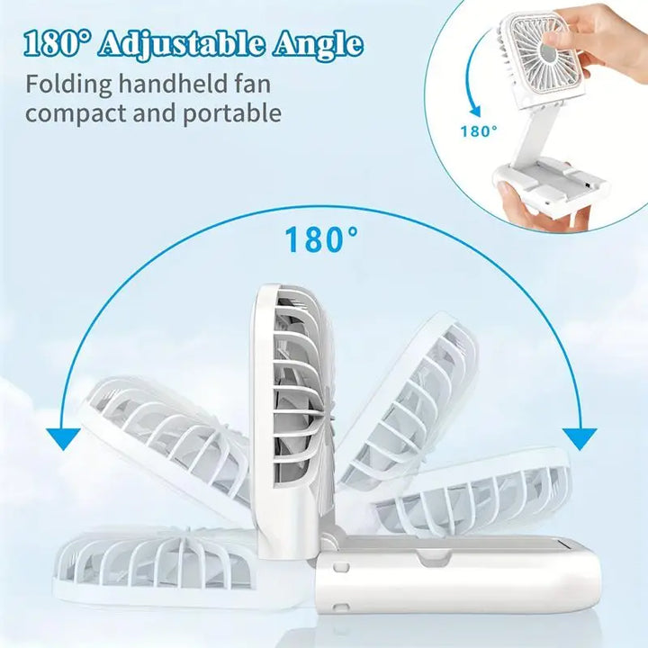 Airlio Ventilateur USB Pliable 3000mAh | Refroidisseur d'air à 4 vitesses | Ventilateur à main, de table & de cou | Fonction Powerbank | Pivote à 180°