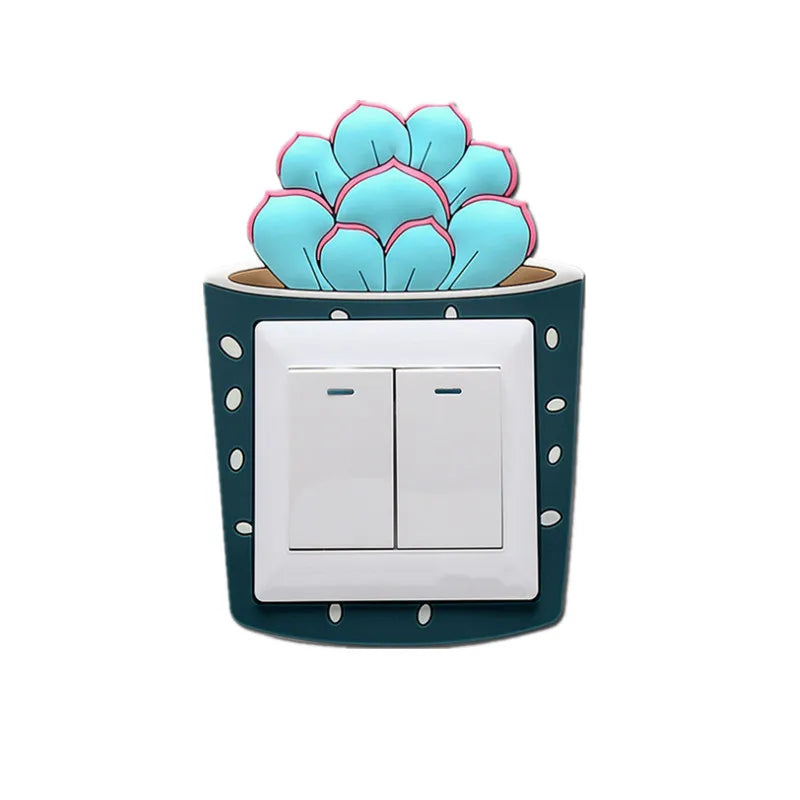 Lumosil Autocollant 3D Lumineux Interrupteur Cactus | Protection Murale en Silicone pour Interrupteurs & Prises | 8,6 × 8,6 cm