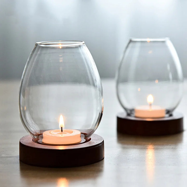 Porte-bougie en verre | Design rétro | Protégé du vent & creux | Pour mariage, fête & table à manger