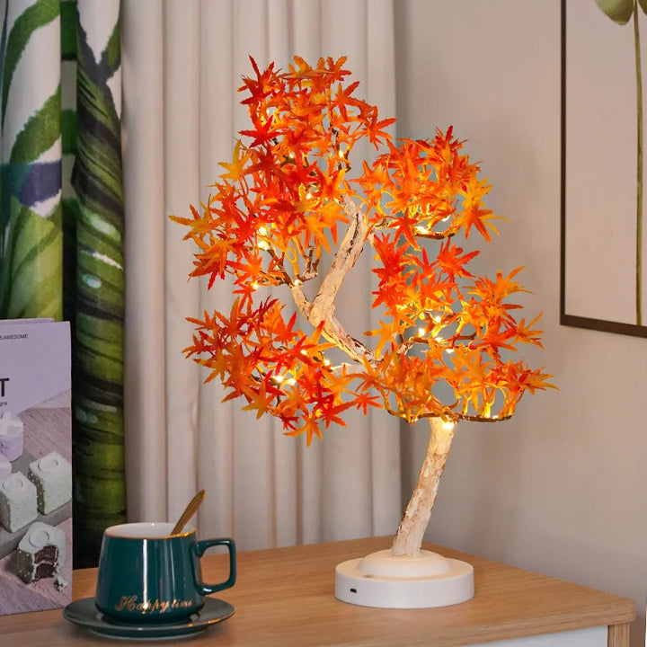 Lampe LED Erable | Deko Bonsai avec lumières | USB/Pile | Décoration Automne & de Table