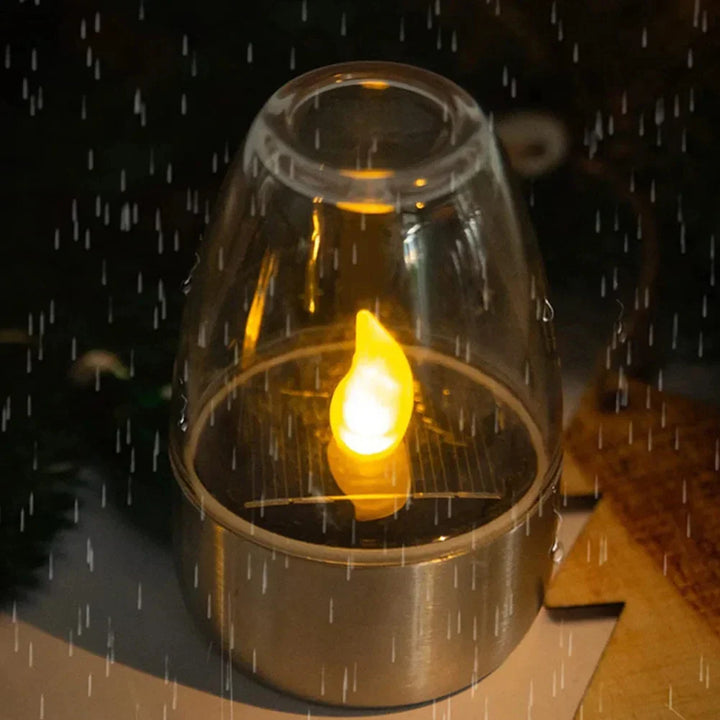 SolarFlair Bougie Solaire en Acier Inoxydable | Lumière LED Blanc Chaud | Pour Jardin, Terrasse & Balcon
