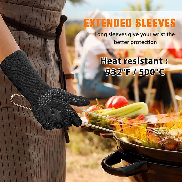 ThermaGrip Gant de Grill Résistant à la Chaleur | Silicone & Coton | Antidérapant & résistant au feu jusqu'à 800 °C | Pour Grill, Four & BBQ | 1 pièce