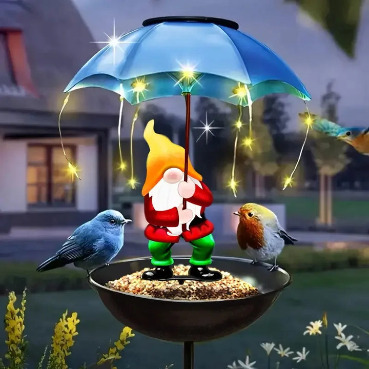 Lampe de Jardin Solaire ElfBird | Avec Abreuvoir et Figurine de Fée | Lampe Solaire d'Extérieur en Fonte | Résistante aux Intempéries & Décorative
