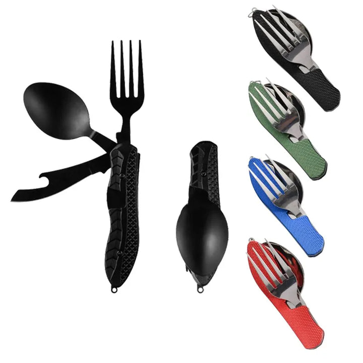 TrekMate 3-en-1 Ustensiles de Camping | Ensemble d'Ustensiles de Plein Air Pliable avec Couteau, Fourchette & Cuillère | Acier Inoxydable | Compact & Robuste | Pour Camping, Randonnée & Voyage