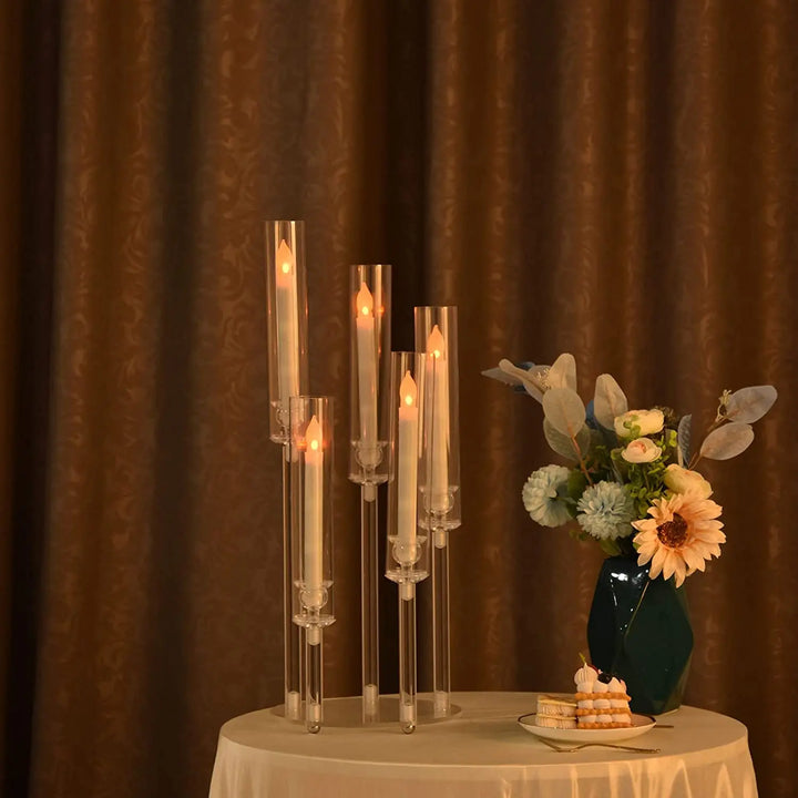 Claréa Support de Bougie en Acrylique | 5 branches & Cristal Clair | Décoration de Table pour Mariage, Fête & Anniversaire | 30×28 cm
