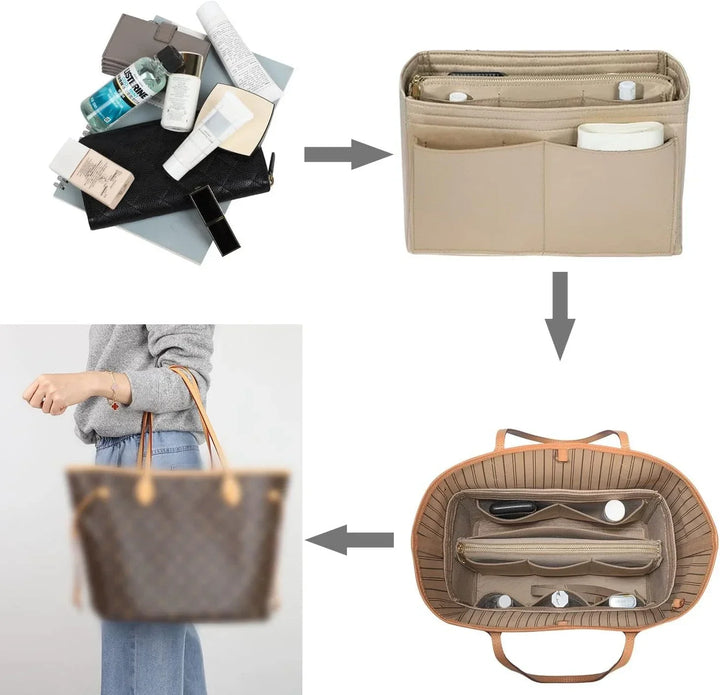 Organiseur TaschenLuxe | Insertion en feutre avec fermeture éclair | 15 compartiments & porte-clés | Pour sacs à main & shopper