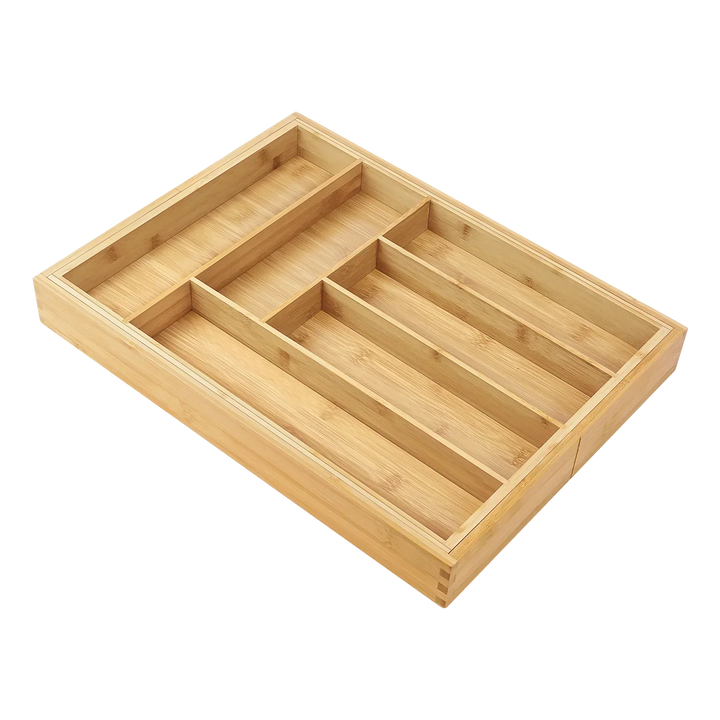 Bambusio Boîte à couverts en bambou | Extensible 32–52 cm | 6–8 compartiments | Organisateur de tiroir durable pour la cuisine, la salle de bain et le bureau