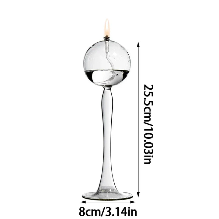 VetroLuce Lampe à huile | Forme sphérique avec pied haut | Verre borosilicate transparent | 21–25,5 cm