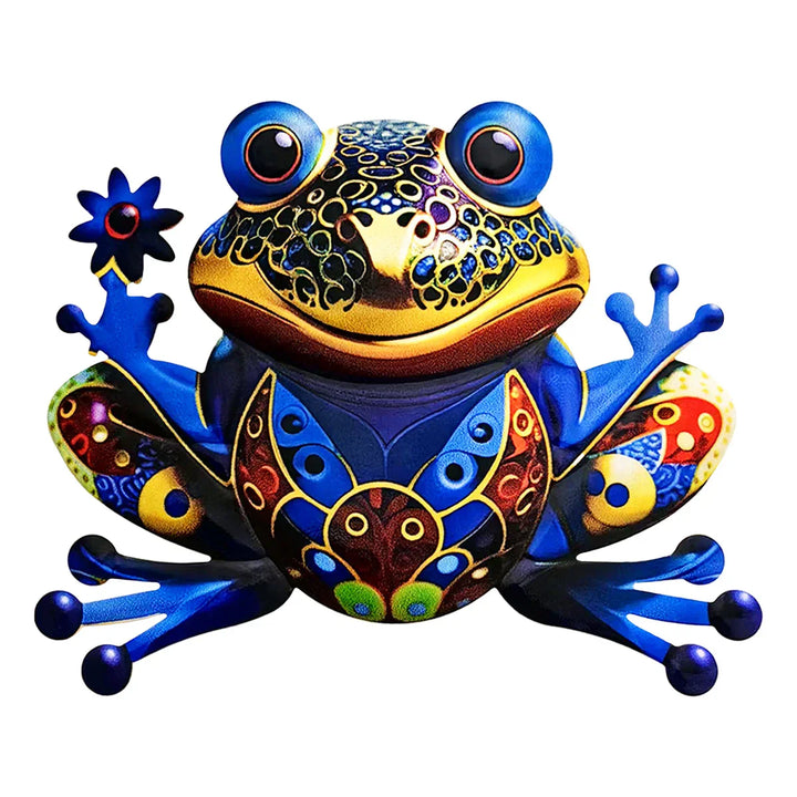 FROVIA Décoration murale Grenouille | Métal | Peint à la main | Décoration de jardin & Intérieur | 17,5 × 14 × 1 cm