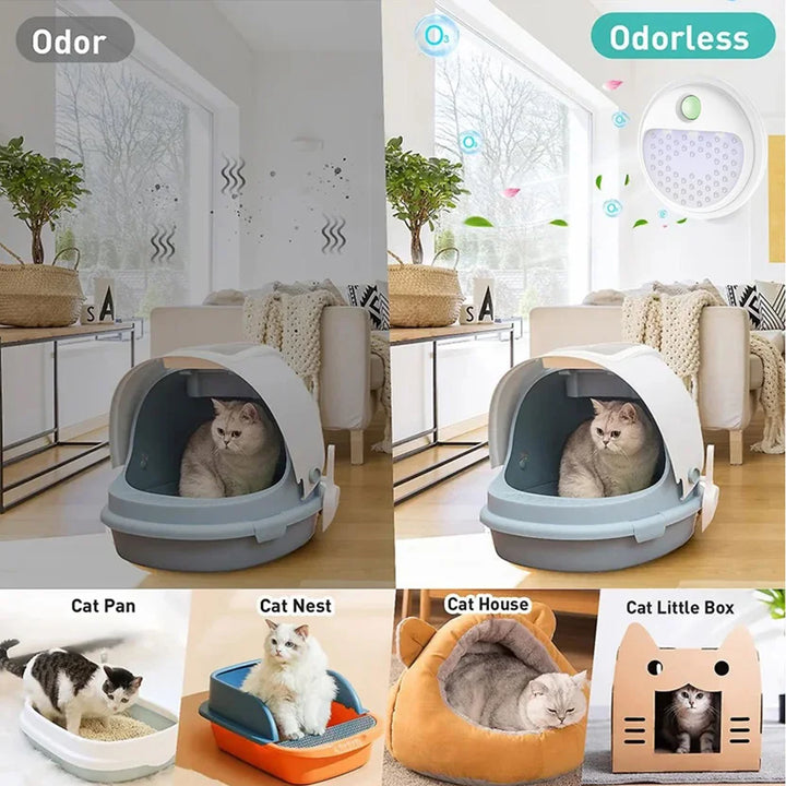 PurrAir Smart Désodorisant | Pour Litière de Chat | Batterie 4000 mAh | Technologie Ozone-Ions | Ø 10,5 × 4 cm