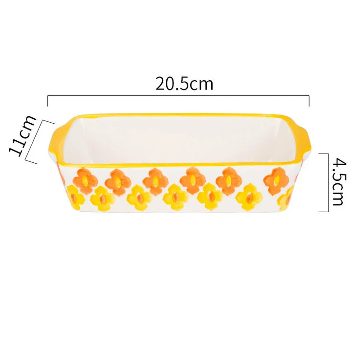 Plat à gratin Floreno | Plat en céramique | Rectangulaire | Motif floral | Pour four, micro-ondes et lave-vaisselle