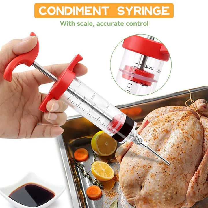 FLAVORYX Pistolet à marinade | Pistolet à viande pour BBQ & rôtisserie | Avec aiguilles en acier inoxydable pour marinades liquides & épicées | 60 ml de volume