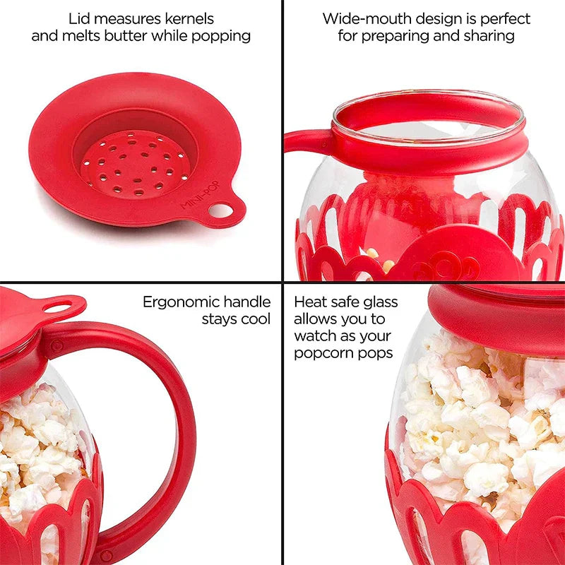 Popurella Préparateur de Popcorn au Micro-ondes en Verre Borosilicaté | Résistant à la Chaleur & Réutilisable | 1 pièce | environ 400 g