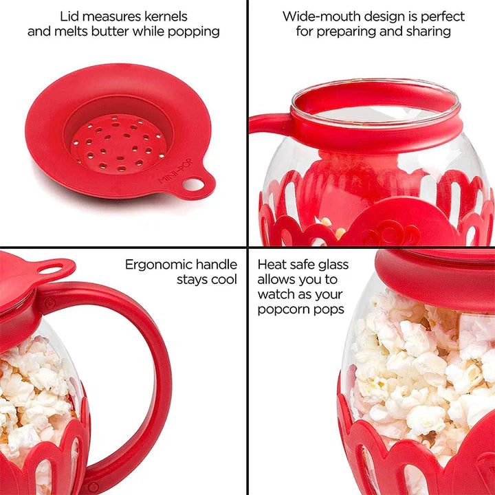 Popurella Préparateur de Popcorn au Micro-ondes en Verre Borosilicaté | Résistant à la Chaleur & Réutilisable | 1 pièce | environ 400 g