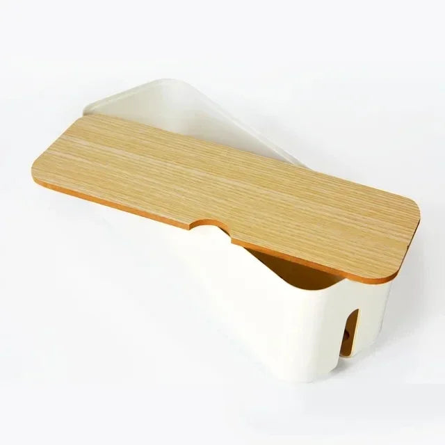 Boîte à câbles OrgaWood | Organisateur de bureau en bois et plastique | Pour chargeurs, câbles et accessoires | 29,5×11,4×11 cm