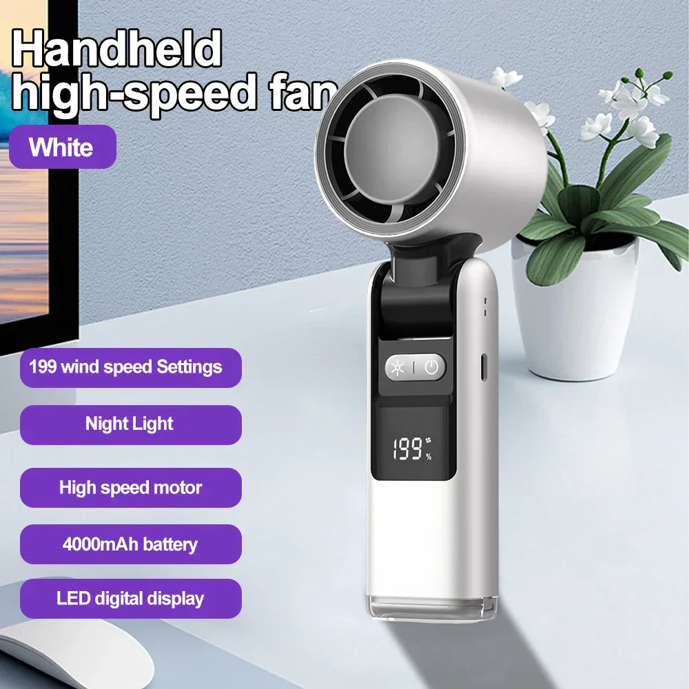 Mini-Ventilateur FrostaBreeze 199 | Portable & Ventilateur de Cou | 199 Niveaux de Vent, Affichage LED & Mode Air Froid | Batterie 4000 mAh