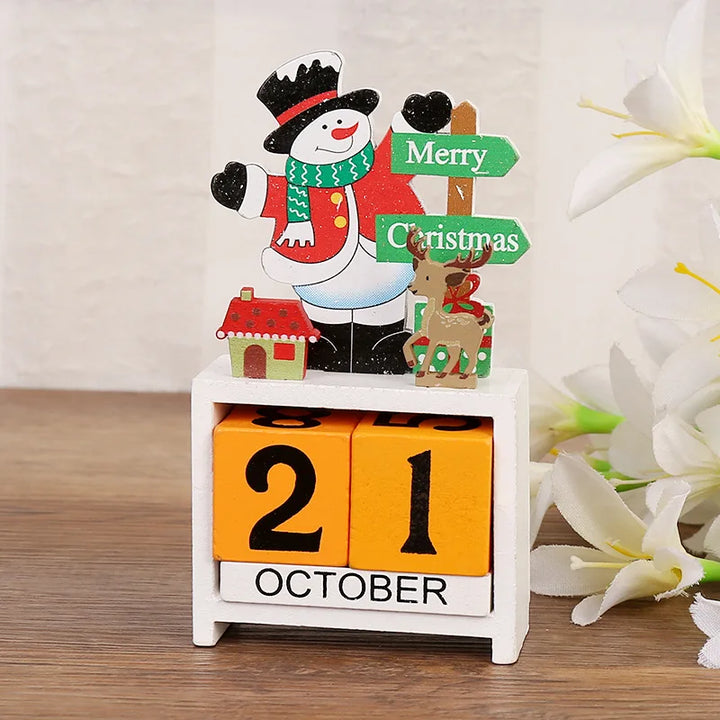 Calendrier de compte à rebours de Noël en bois | Père Noël, renne & bonhomme de neige | Décoration de table artisanale | Édition hivernale limitée