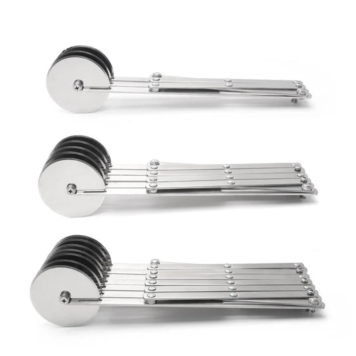 SlicePro™ Couteau à pâte en acier inoxydable | Pliable & Réglable | 3 à 7 Roues | Portionnement parfait pour Pizza, Pâtisseries & Pâtes