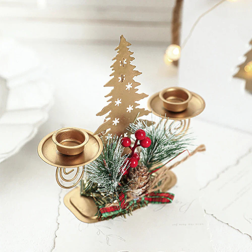Support de bougie LumiNoel | Bougeoir de Noël en fer doré | Flocon de neige, étoile, arbre & renne | Décoration de table pour Noël & Nouvel An