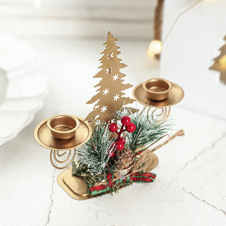 Support de bougie LumiNoel | Bougeoir de Noël en fer doré | Flocon de neige, étoile, arbre & renne | Décoration de table pour Noël & Nouvel An