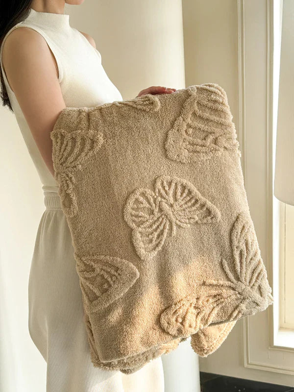 Couverture en Flanelle Fleurière | Design de Papillons 3D | Douce & Chaleureuse | Pour Lit, Canapé & Camping