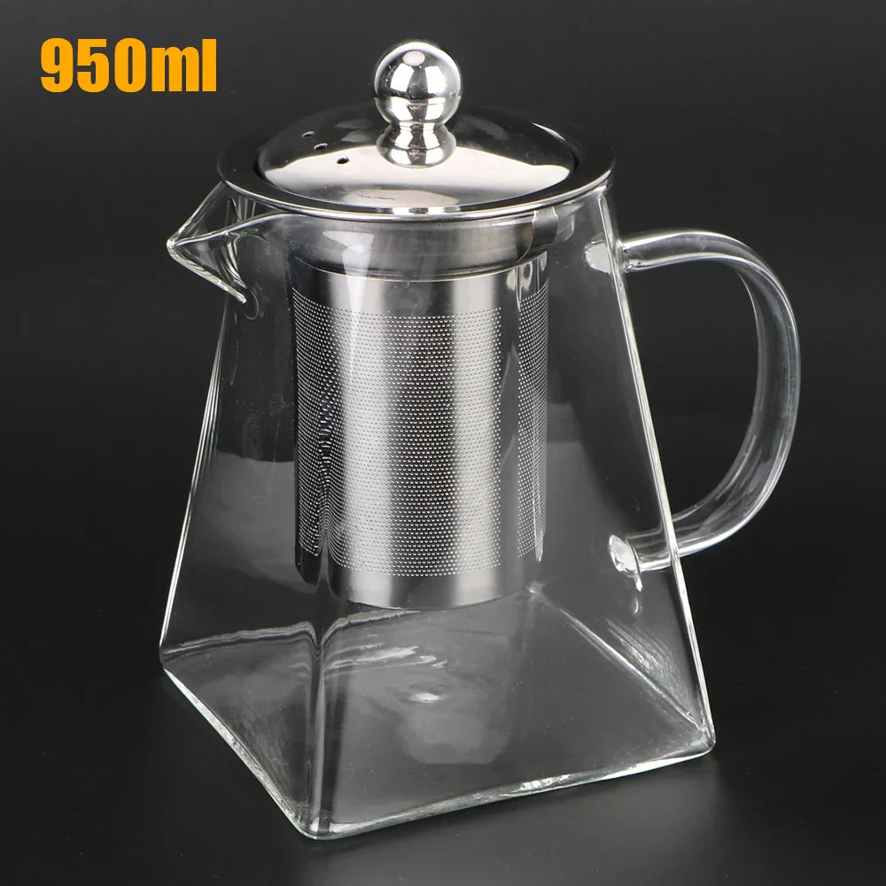 Teavora Théière en verre avec filtre en acier inoxydable | Résistante à la chaleur & Lavable au lave-vaisselle | Pour thé en vrac & fleurs de thé | 550/750/950 ml